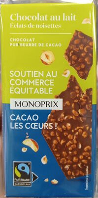 Chocolat au lait et éclats de noisettes front packaging