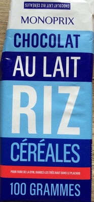Chocolat au lait riz céréales front packaging