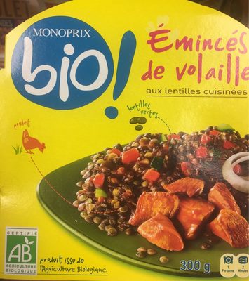 Emincés de volaille aux lentilles cuisinées front packaging