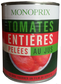 Tomates entières pelées au jus front packaging