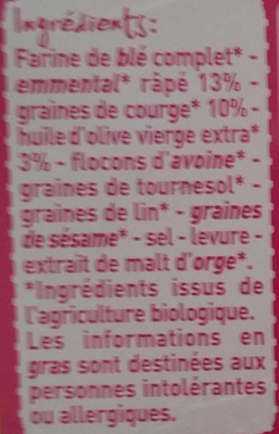 Toast croustillant au fromage et graines de courge ingredients label