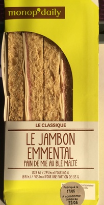 Le club - Jambon emmental et pain de mie au blé malté