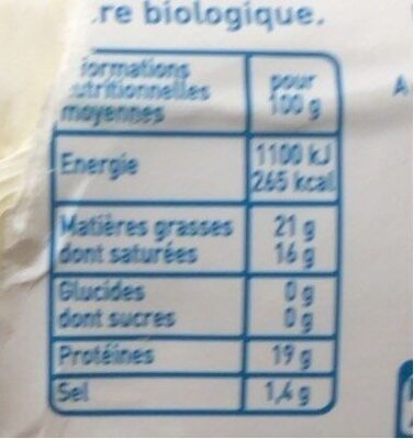 Bûche de chèvre coeur fondant nutrition facts table