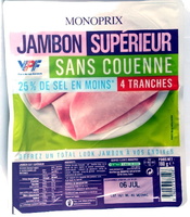 Jambon supérieur sans couenne 25% de sel en moins