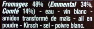 Fondue 2 Fromages ingredients label