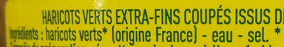 Haricots verts, extra-fins en conserve ingredients label