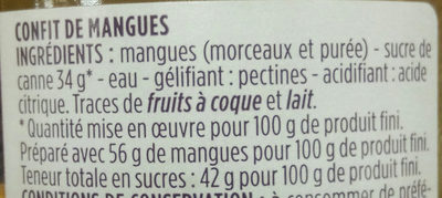 Confit de mangues au sucre de canne ingredients label
