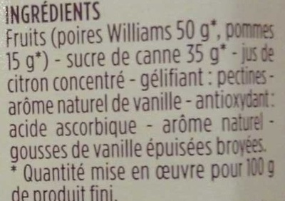 Cœur de fruits cuits au chaudron poire williams vanillée ingredients label