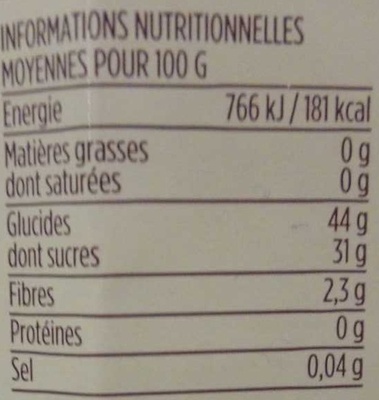 Cœur de fruits cuits au chaudron poire williams vanillée nutrition facts table