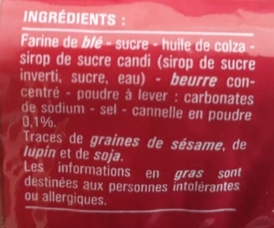 Speculoos ingredients label