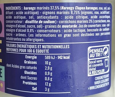 Rollmops au vinaigre ingredients label