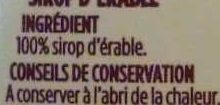Pur sirop d'érable ingredients label