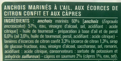 Anchois marinés ail câpres citron ingredients label