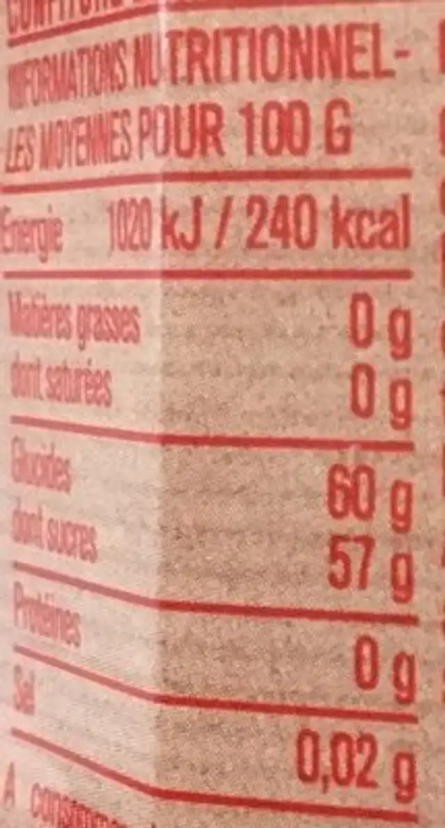Confiture extra abricots nutrition facts table