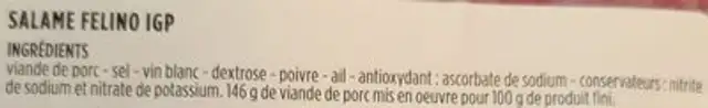 Salame Felino IGP ingredients label