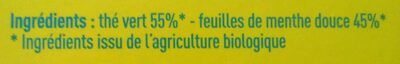 Thé vert menthe douce issue de l'agriculture biologique ingredients label