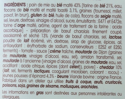 Le Club - Bœuf Séché Cheddar Pousses d'Epinards ingredients label