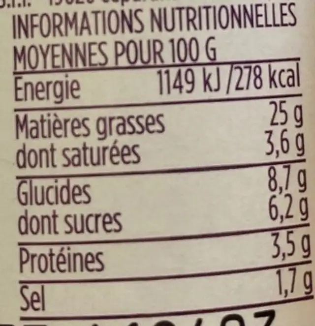 Sauce aubergine parmesan basilic nutrition facts table