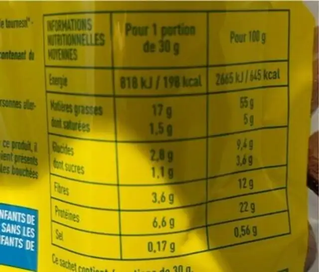 Amandes nutrition facts table