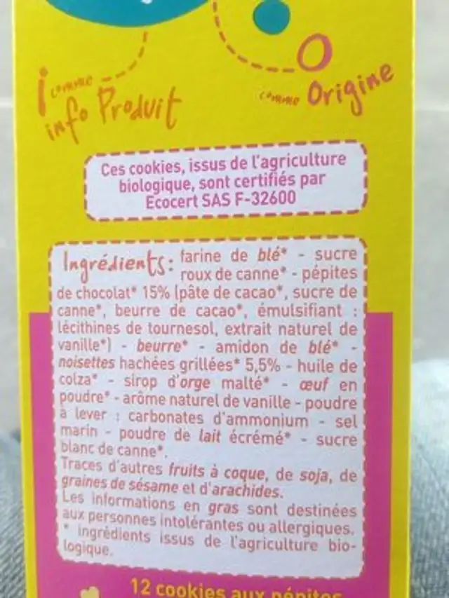 Cookies ingredients label