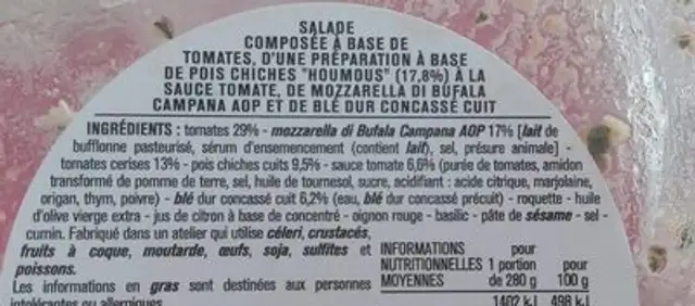 Salade trio de tomates ingredients label