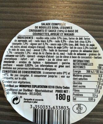 Salade nouilles Soba, légumes croquants et wasabi ingredients label