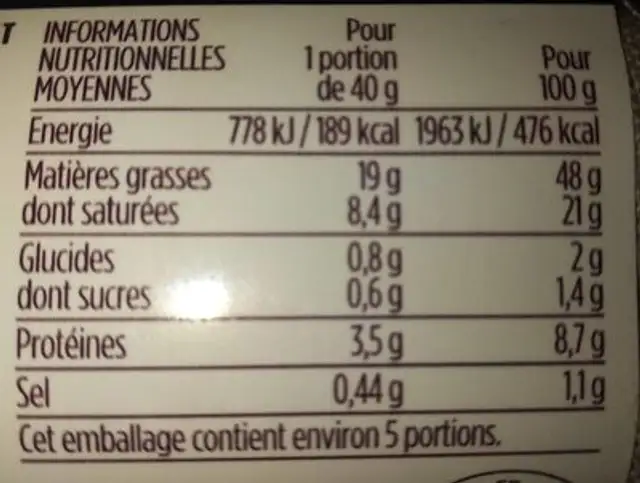 Spécialité de foie gras de canard nutrition facts table