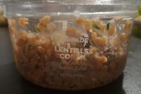 Salade lentilles corail oeuf poché bacon fumé