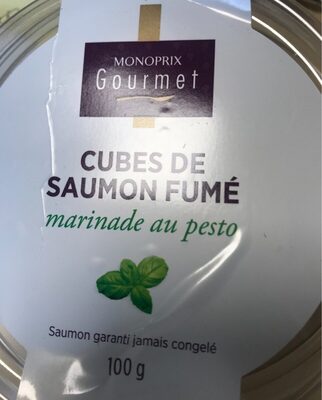 Cubes de saumon fumé marinade au pesto front packaging