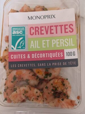 Crevettes ail et persil cuites et décortiqués