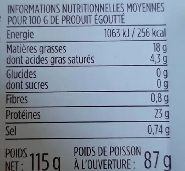 Sardines sans arêtes a l'huile vierge extra bio nutrition facts table