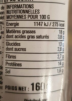 Cake Poulet - Épices Curry nutrition facts table