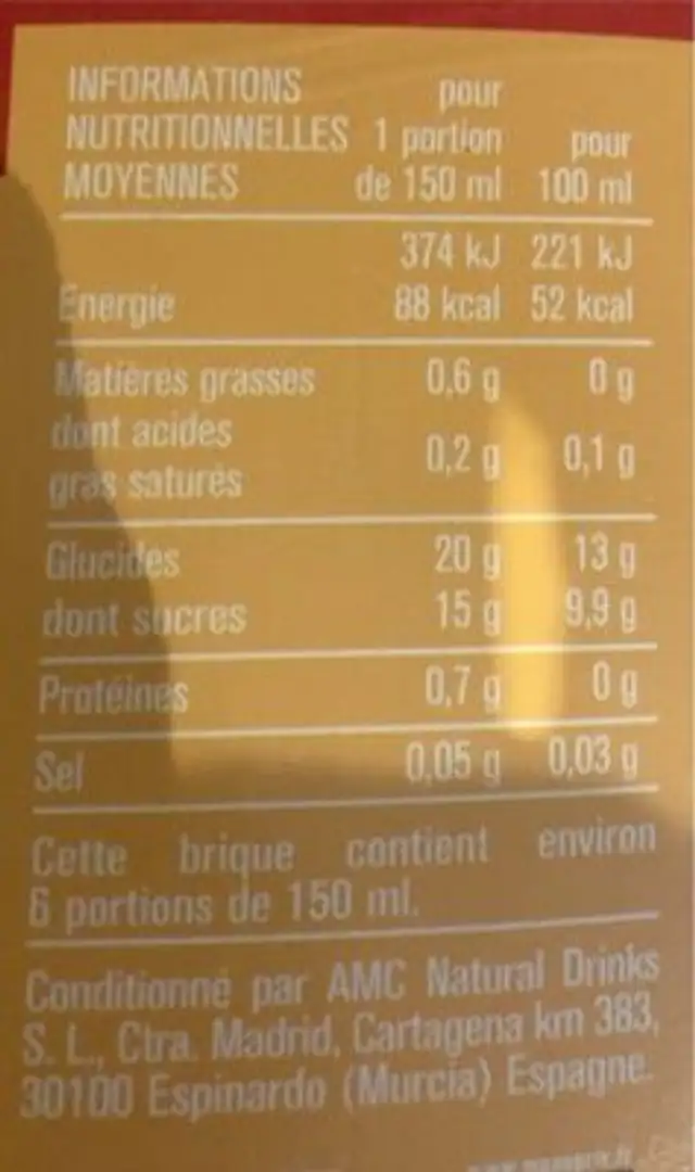 Pomme orange banane avoine nutrition facts table