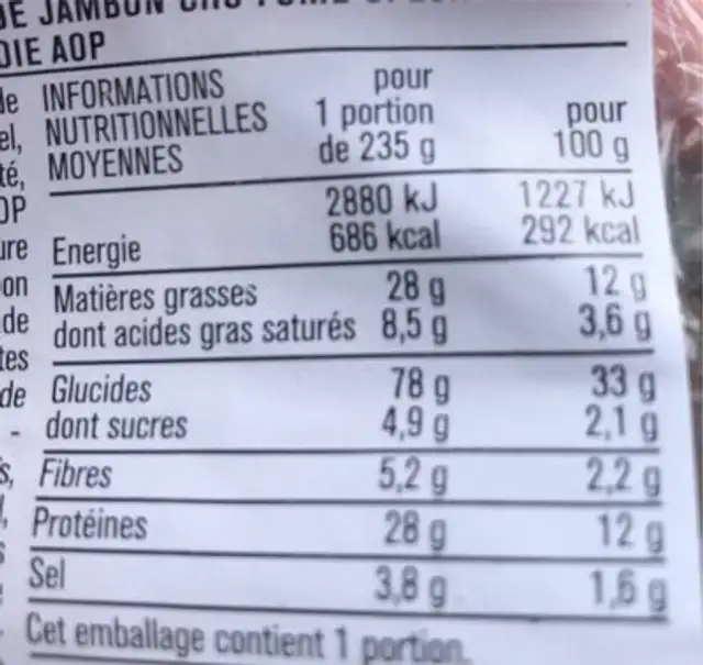 Sandwich Reblochon AOP Speck nutrition facts table