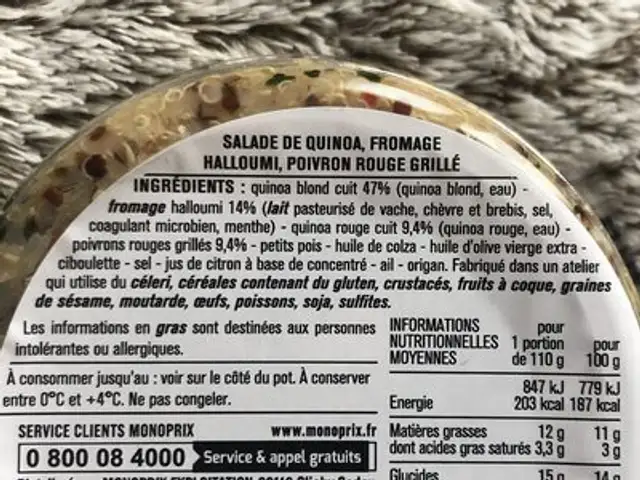 Salade de quinoa fromage halloumi pouvron rouge grillé ingredients label