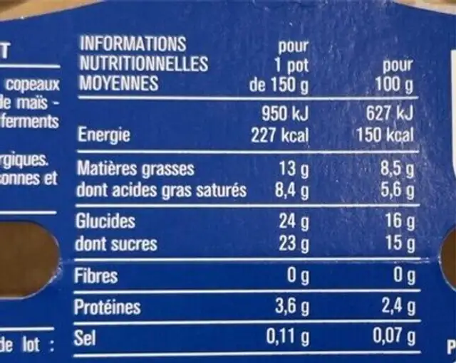 Yaourt grec stracciatella nutrition facts table