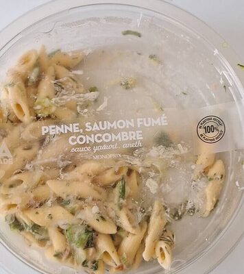 Penne, saumon fumé concombre
