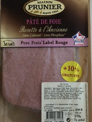Prunier Pâté de foie la barquette de 170 g