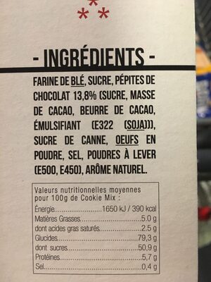 Cookie-mix ingredients label