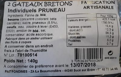 2 Gâteaux Bretons Individuels Pruneau