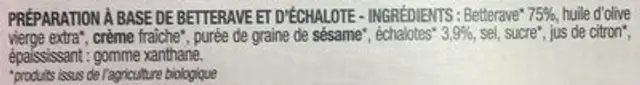 Mousse de betterave à l’echalote ingredients label