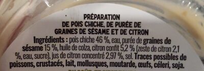 Houmous au citron confit ingredients label