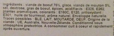 Véritable merguez crue ingredients label