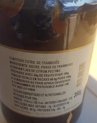 Confiture herbin extra framboise épépinée nutrition facts table
