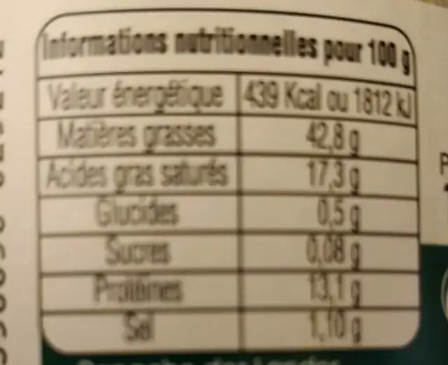 Rillettes 100% canard au foie gras 25% nutrition facts table
