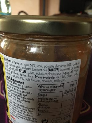 Tripoux d'Auvergne ingredients label