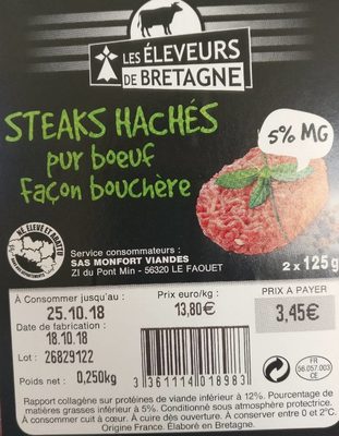 Steaks hachés pur bœuf façon bouchère 5%MG