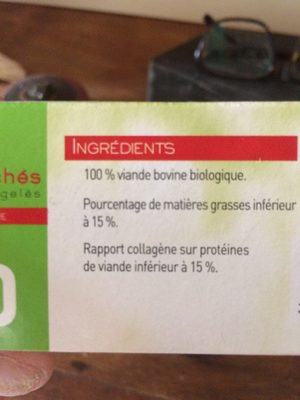 STEAKS HACHES SURGELES 15% ingredients label