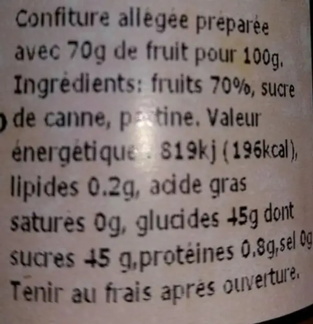 Confiture extra allégée en sucre cuisson au chaudron ingredients label