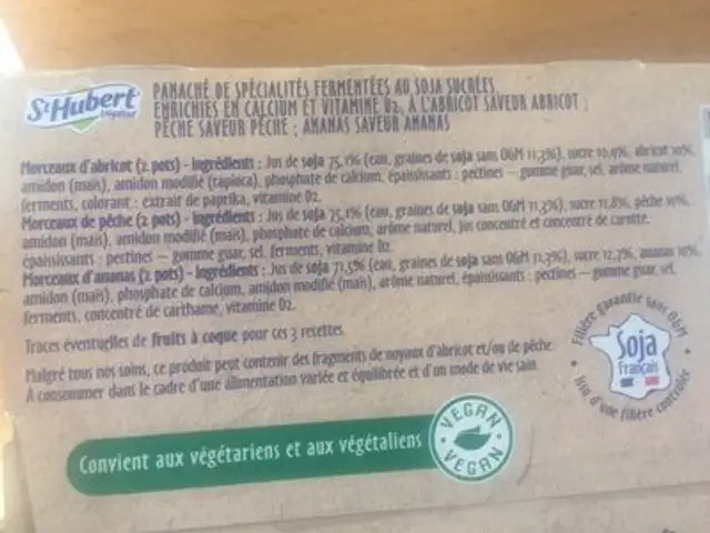 St Hubert Végétal Abricot, pêche & ananas ingredients label